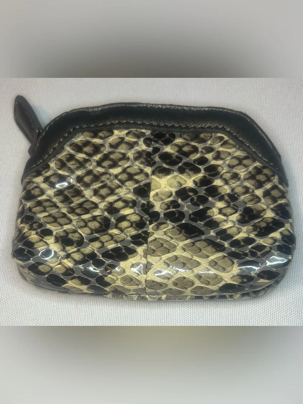 Brighton Original Snake Skin Pattern Coin Purse with Zipper Close - Gray/Tan